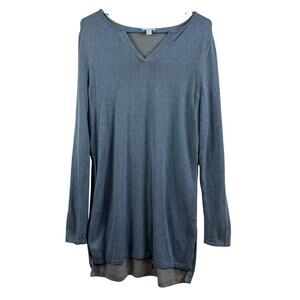J Jill Blue Tunic Sweater Small Tall Cotton Blend V Neck Lightweight Casual